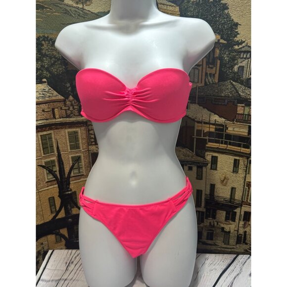 Shade & Shore Pink Strapless Bikini Swimwear Set 34B Nylon/Spandex - Picture 1 of 13